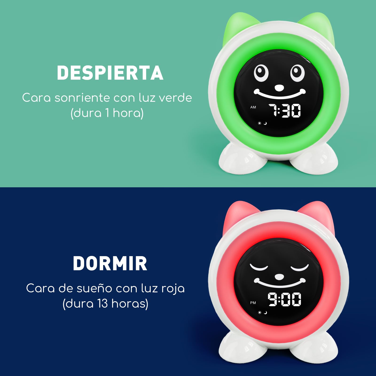 I·CODE Reloj Despertador Infantil, Entrenador del Sueño Infantil con Emoji y Luz Nocturna, Adorable Reloj Despertador para Niñas y Niños Primero en la Escuela