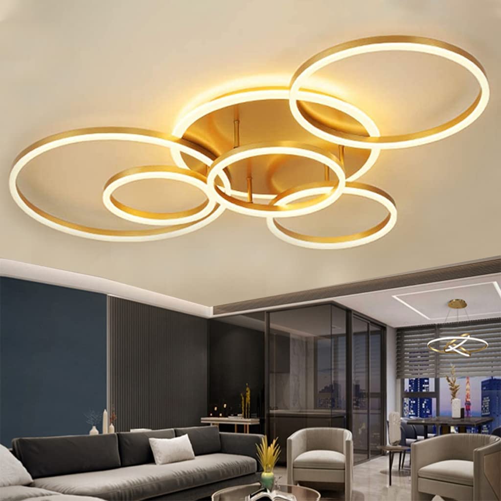 Lampa sufitowa Nowoczesna duża lampa do salonu LED Ściemnialna z pilotem Kolor światła/Jasność Regulowana metalowa rama Sypialnia Klub Oświetlenie jadalni Oświetlenie Lampa wisząca,Gold