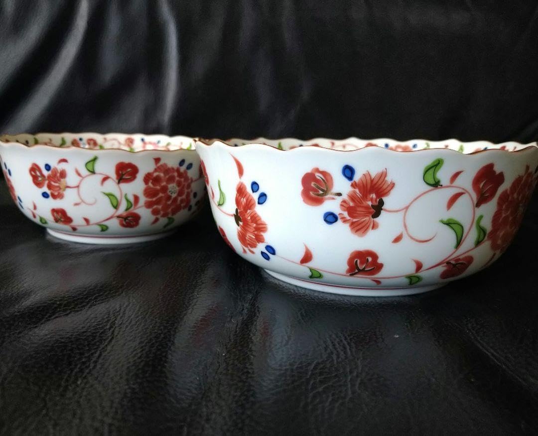 ⬛【古美濃焼】・銅鑼鉢・金彩・赤絵♦【古橘吉・たち吉】輪花型・ヴィンテージ皿 金彩古美濃焼銅鑼鉢 赤絵大1皿 古橘吉 たち吉 輪花