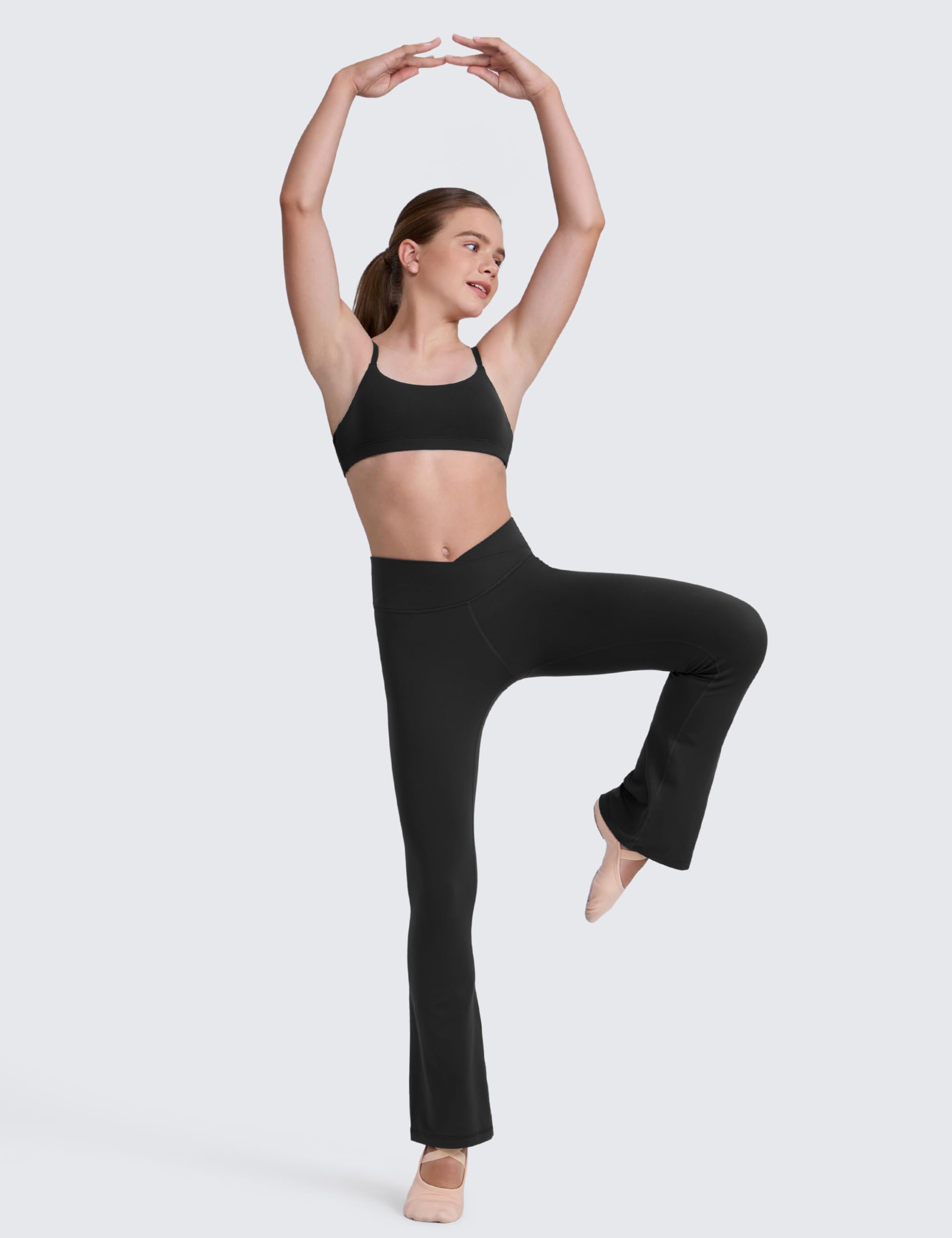 CRZ YOGA Butterluxe Mädchen Cross Waist Sport Leggings Bootcut Schlaghose Blickdicht Soft Workout Leggings Kinder Pants