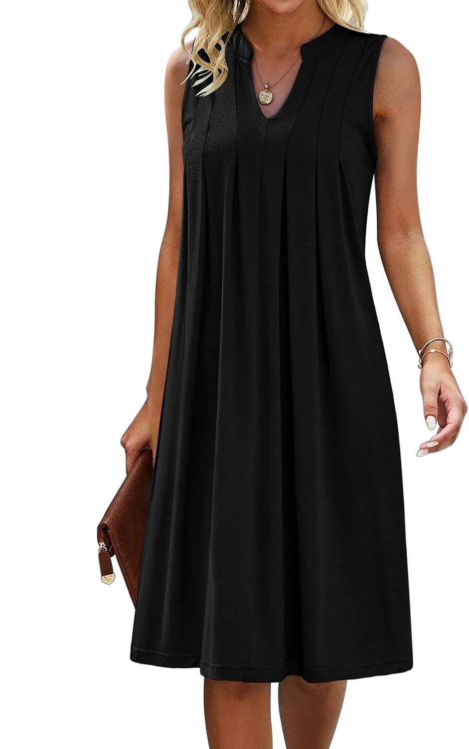 HOTOUCH Women's Casual Dress Floral A Line Dress for Women V Neck Sundresses with Pockets Sleeveless Dress