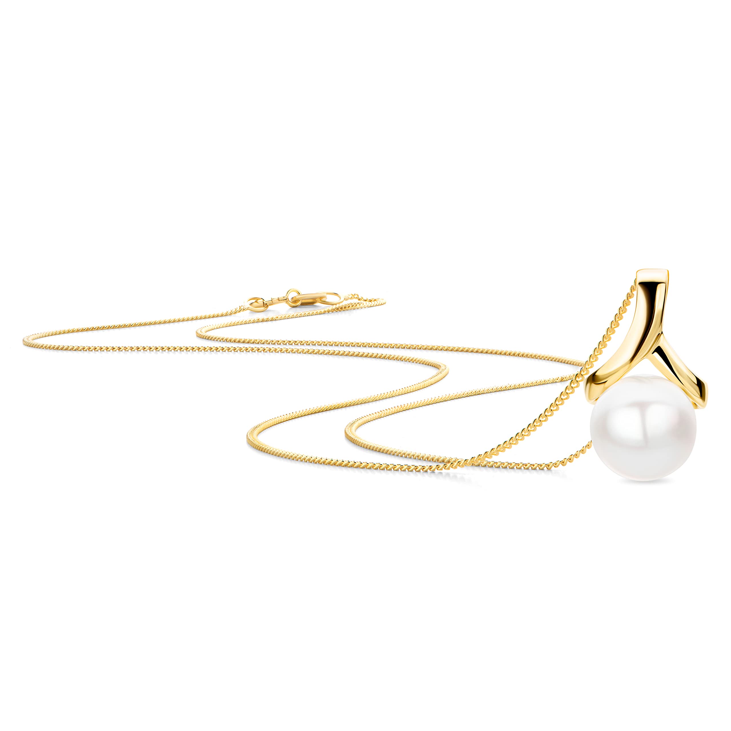 Orovi Halskette Damen – 9 K Gelbgold 375 – Perlenkette, Kette Gold mit weiße Süßwasserperle 7.5 mm, Kettenanhänger Gold, Hypoallergene Goldkette 45 cm, Goldschmuck, Schmuck Damen, mit edler Schmuckbox