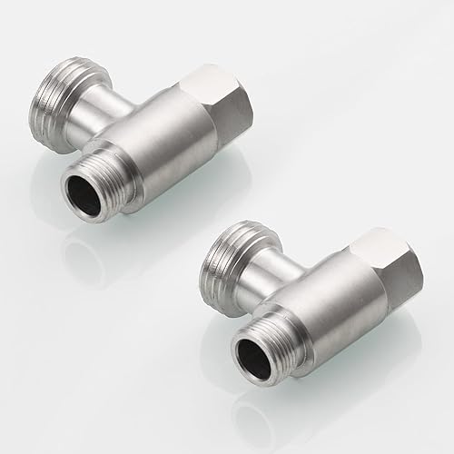 Miniatura 7 de 2 adaptadores en T de 3 vías 38" x 12" válvula de tope angular de acero inoxidable para inodoro, níquel cepillado, SBA020B-2