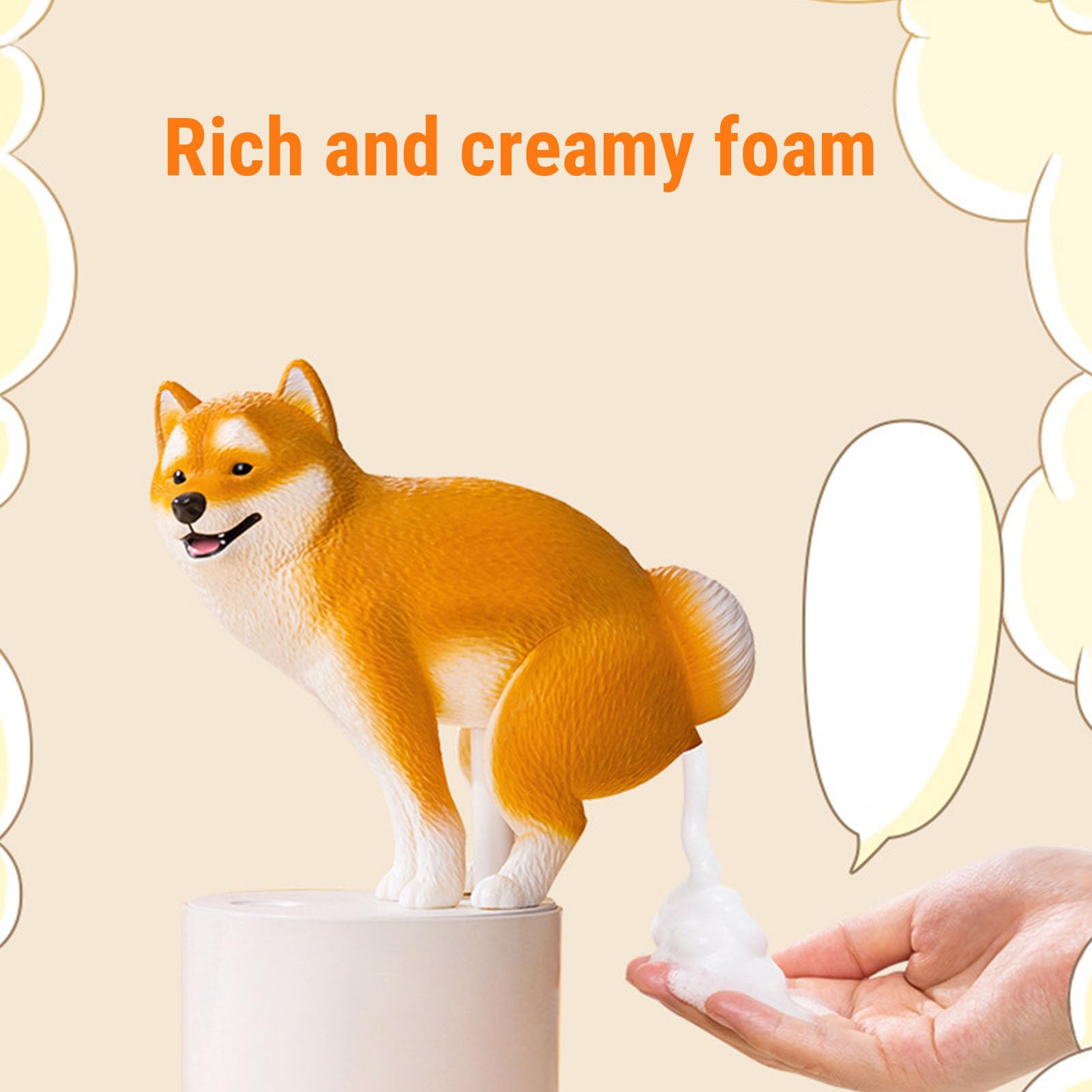 27x9cm Dispenser automatici di sapone schiuma a forma di cane, simpatici dispenser sapone schiuma senza contatto per piatti e detersivo flaconi per detersivo liquido per il bagno (Gialla)