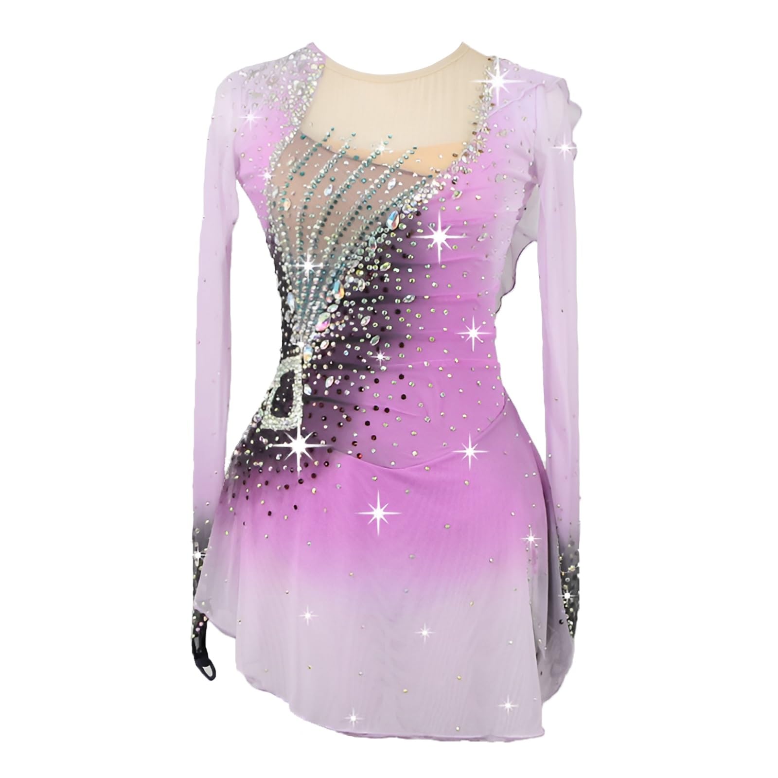 Girl's Figure Skating Dress Decorated with Rhinestones, Women's High Elasticity Ice Skating Dress for Competition(Large) Pink