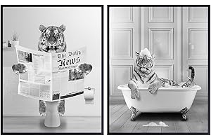 Tiger Bathroom Decor Set: Quirky Wall Art for Animal-Themed Bathrooms