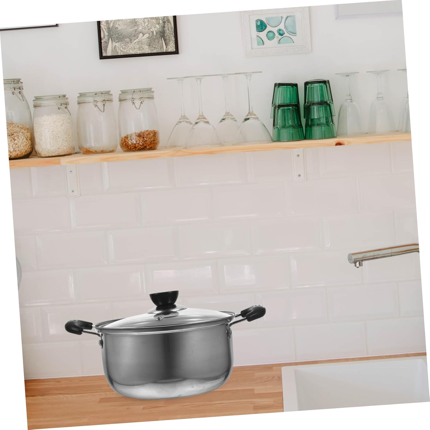 PRETYZOOM 3-Piece Stainless Steel Cookware Set Soup Pot Milk Pan Frying Pan Sturdy Kitchen Essentials for Daily Cooking Compatible Induction Cooktops Dishwasher Safe