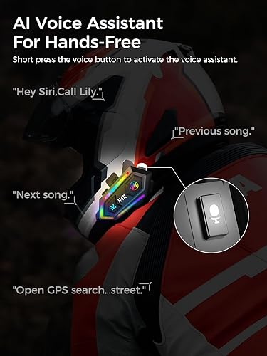 Miniatura 4 de Moman Auriculares para casco de motocicleta, H4R con luz RGB, altavoz para casco de motocicleta, auriculares inalámbricos 5.3 de un solo uso con voz