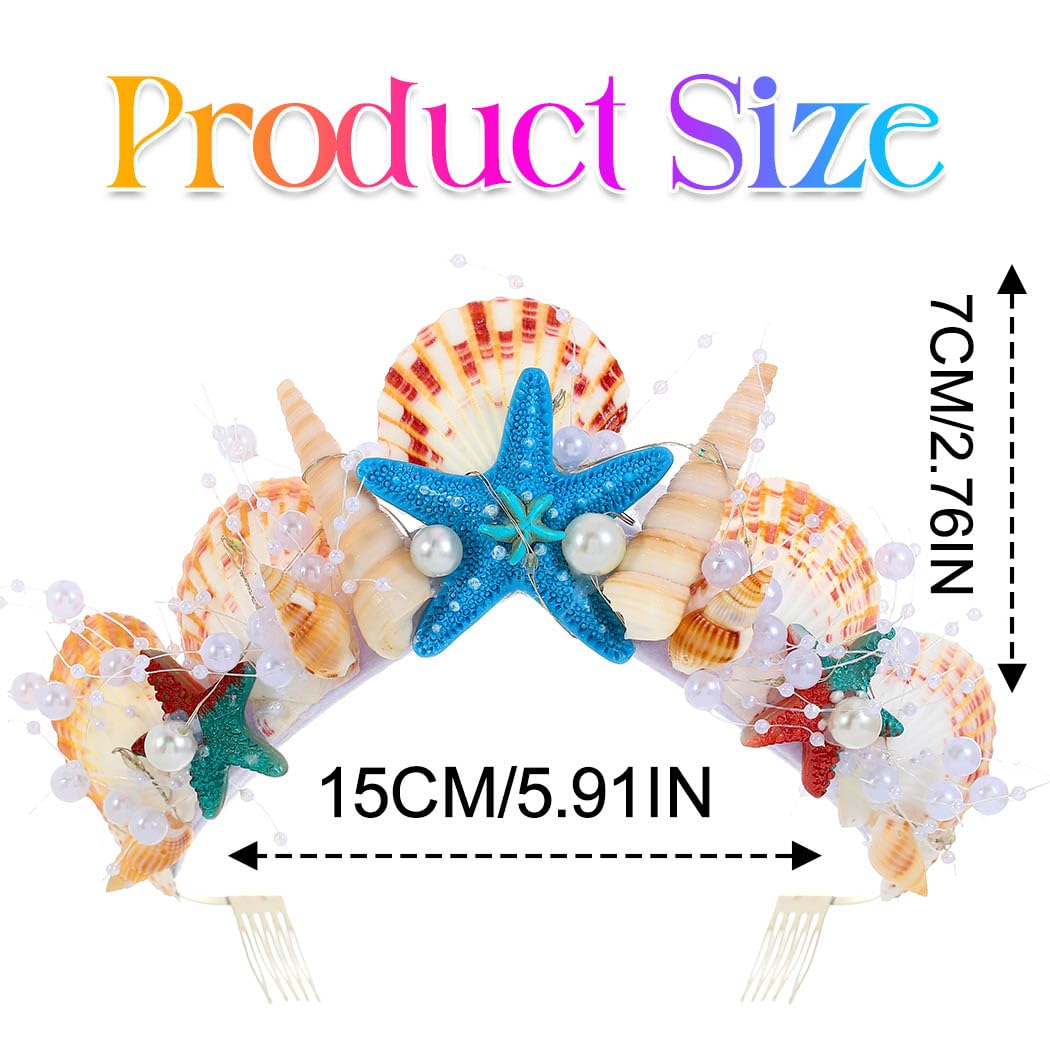 Kilshye Light Up Mermaid Crown Starfish Tiara Shell Beach Headband Hair Accessories for Women - Image 6