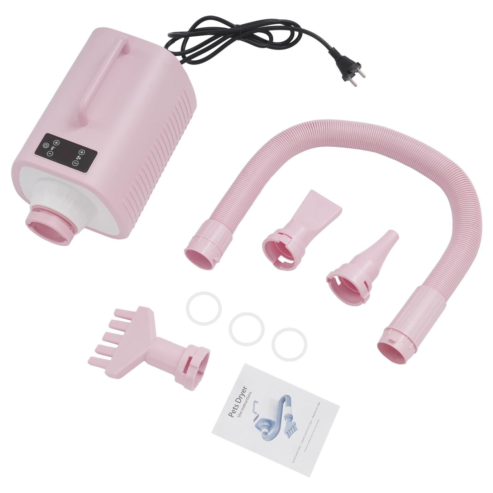 Aspirateur Poil de Chien et Chat LED et Écran Tactile 9 Vitesses Ventilation et Réglage Température avec 3 Buses Aspirateur Poils D'animaux pour Animaleries, Cliniques Vétérinaires (Rose)