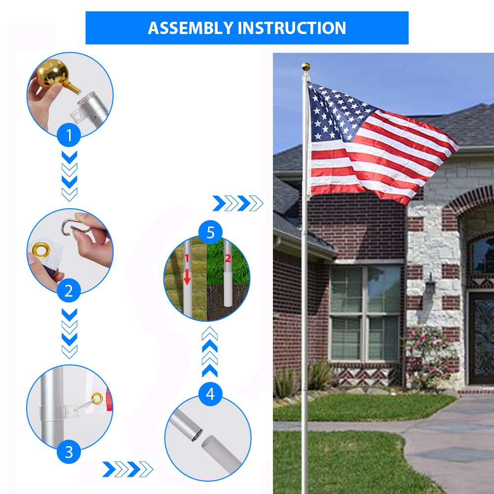 Boden-Fahnenmast Edelstahl - Höhenverstellbar Von 1,5-3,5m Für Garten & Firmengelände