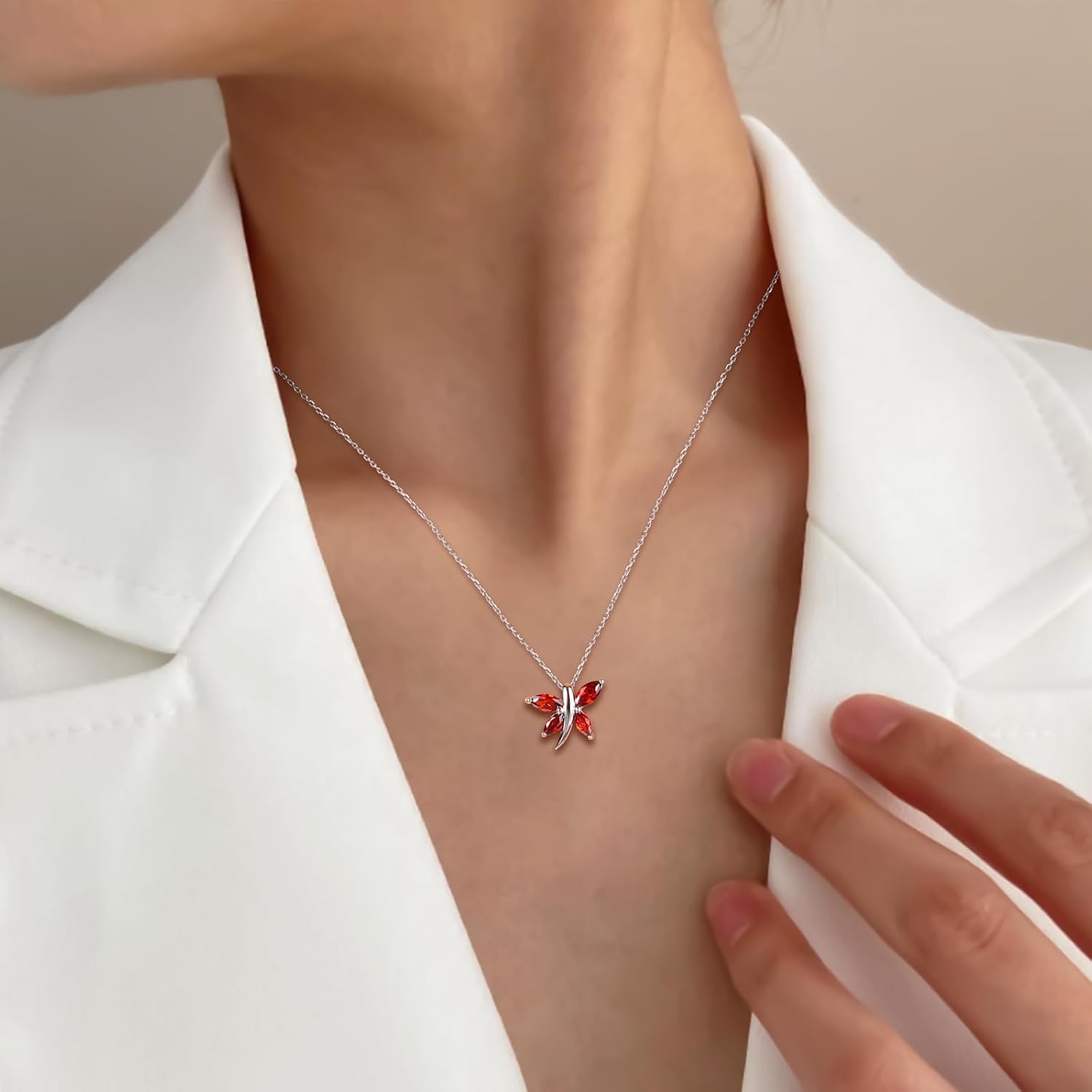 Dainty Birthstone Necklace 14K Gold Plated/925 Sterling Silver Created Gemstone Pendant with Chain Marquise Cut Small Dragonfly Necklaces for Women - Image 3