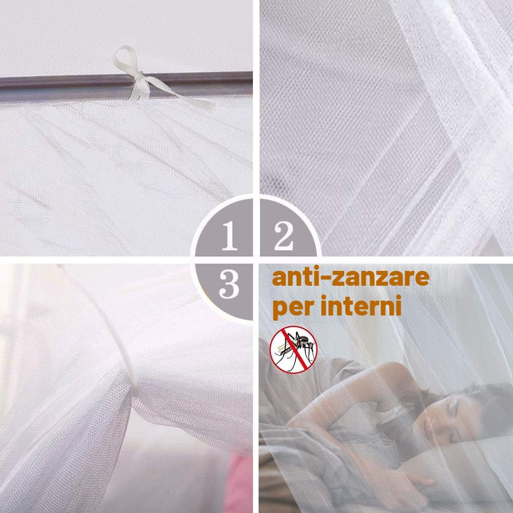 Zanzariera da Letto 200 x 220 x 200 cm, Zanzariera per Letto Matrimoniale, Zanzariera Letto Matrimoniale Quadrata, Maglia fine e durevole, Adatta per Casa e Campeggio.