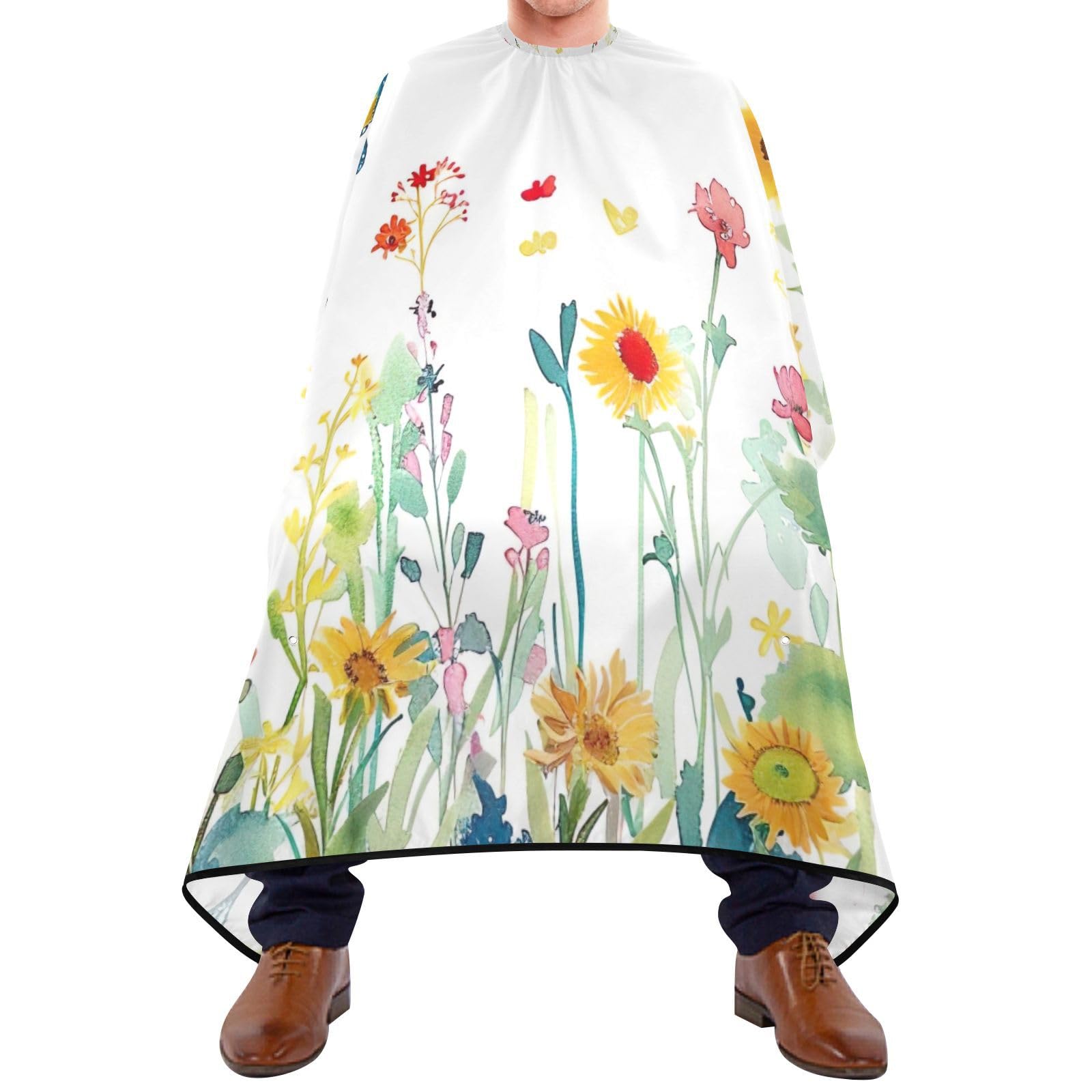 Takiito Wild Flowers Butterflies Barber Cape for Men, Waterproof Haircut Cape Hairdressing Cape Beard Apron Cape for Salon Home Use, 55x65 in
