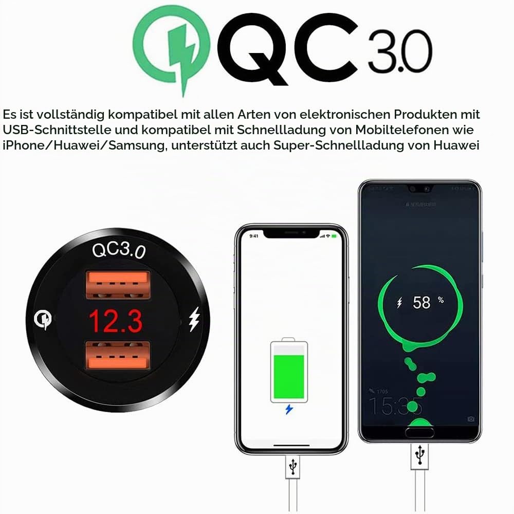 Baceyong wasserdicht 12 V Motorrad QC3.0 Dual USB -Ladeanschlussstromadapter mit digitalem Voltmeter für Smartphones, Tablets und GPS