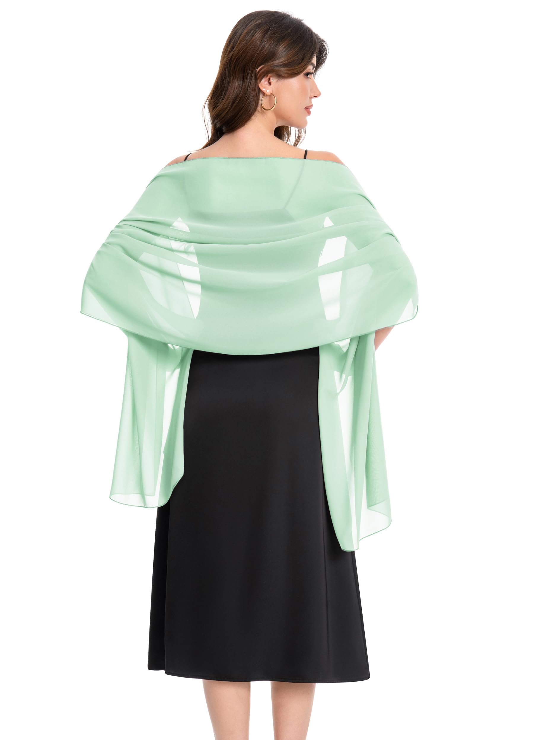 Baoqiya Chiffon Shawls Scarves Wraps for Bridal Wedding Party Evening Dress and Special Occasion Dresses, Mint, Medium