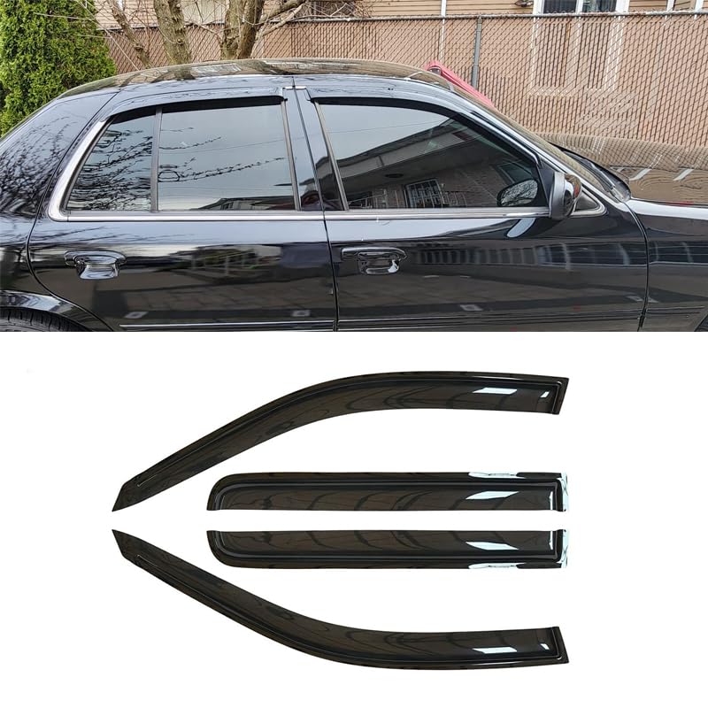 94228 4pcs Tape On Wind Deflector Visors fit for 92-11 Mercury Grand Marquis (Excludes Landau Roof), 98-11 Ford Crown Vic (Short Rears), 03 Mercury Marauder