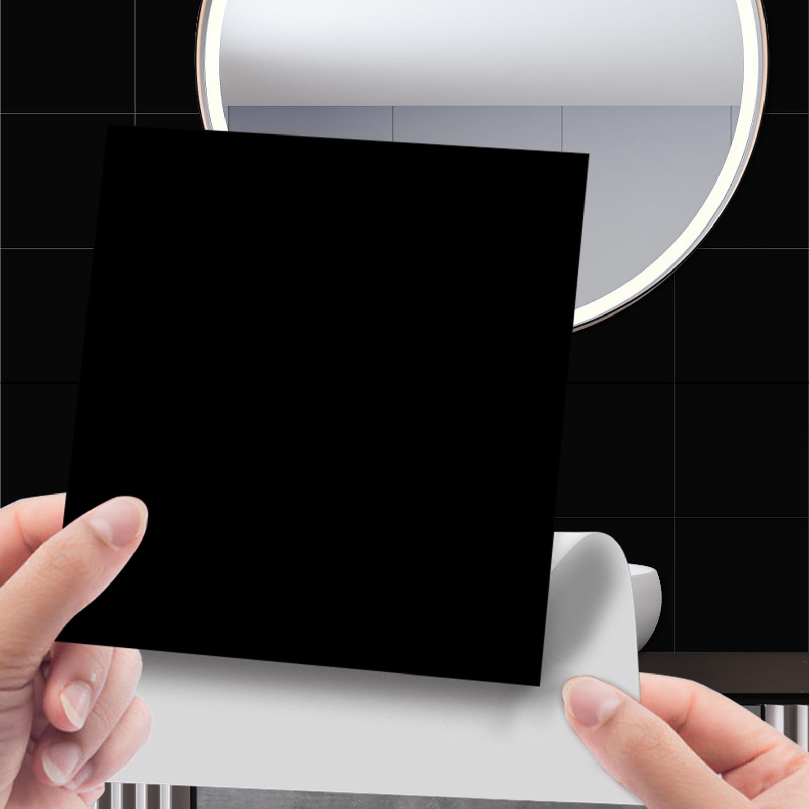 Credence adhesive cuisine noir 15 x 15 cm en PVC et vinyle impermeable