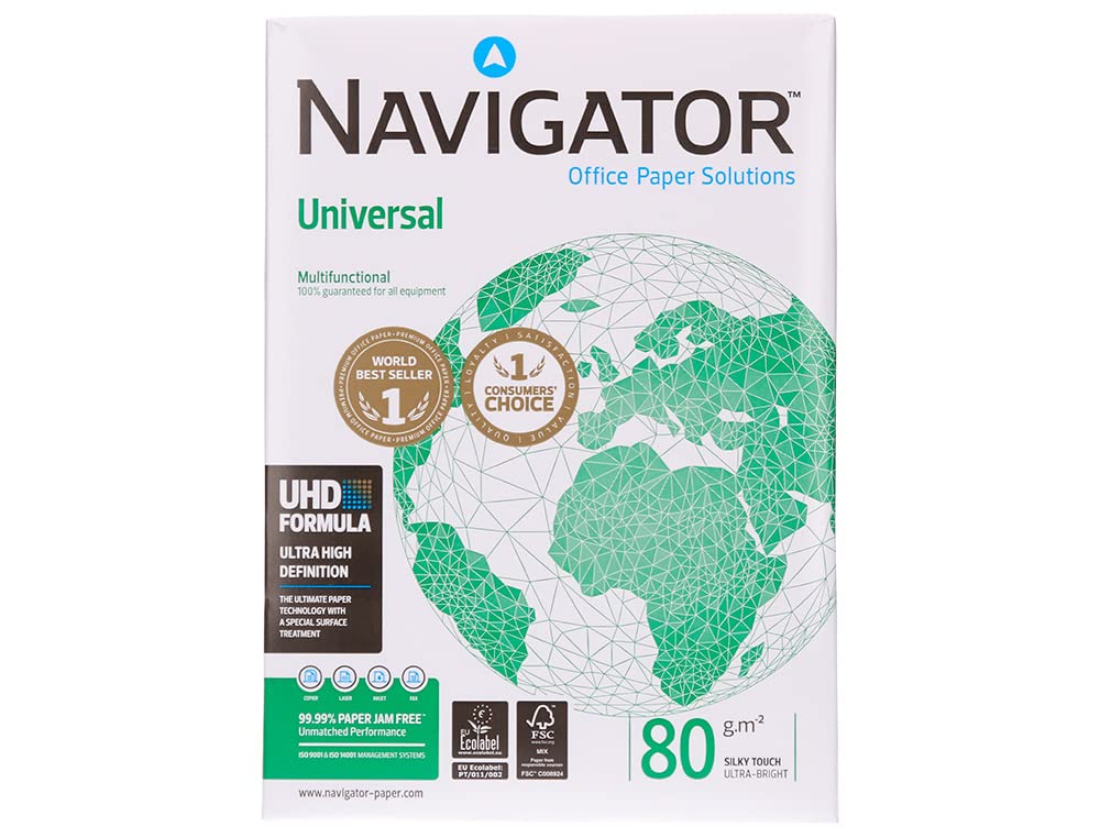 Papel Navigator DIN A4 multifunción 80gr - 5 paquetes (2.500 folios) - compatible con impresoras de inyección de tinta e impresoras Laser.