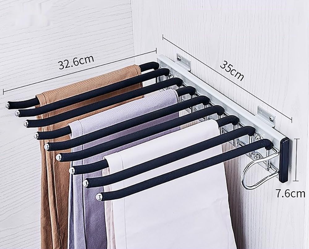 Pull Out Wardrobe Trousers Rack, 9 Arms Steel Pull Out Pants Rack Clothes Organizers for Clothes Towel Scarf Trousers Tie(B right)
