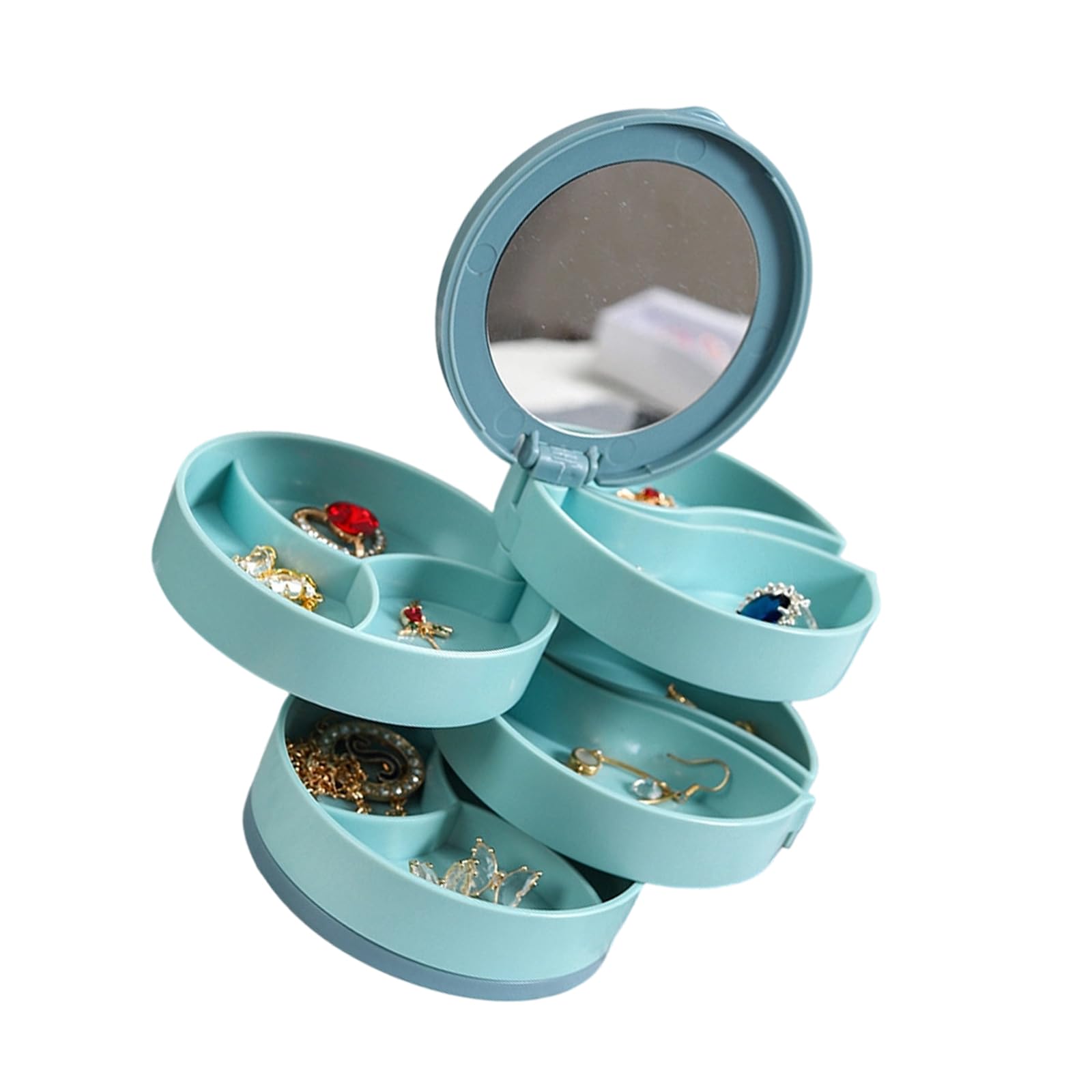 Msioytog Blue Rotating Jewelry Storage Box Multi Compartment Earrings Necklaces Holder Abs Construction Organizers Twirling Jewelry Planner