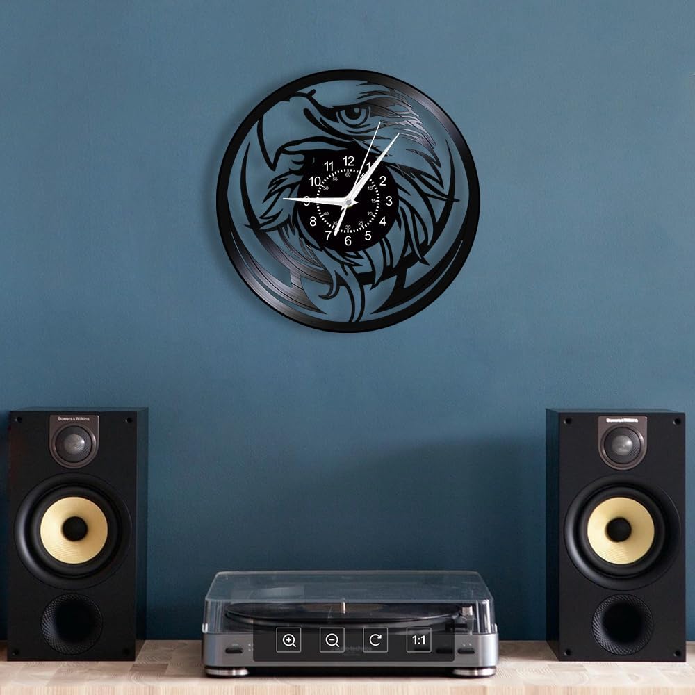 12 Inch Bald Eagle Vinyl Wall Clock 7 Color Changing, National Bird of The US Hawk Animal Wall Clock LED Night Light Honor Patriotic Wall Watch Clock for Soldier Military Retirement Gifts