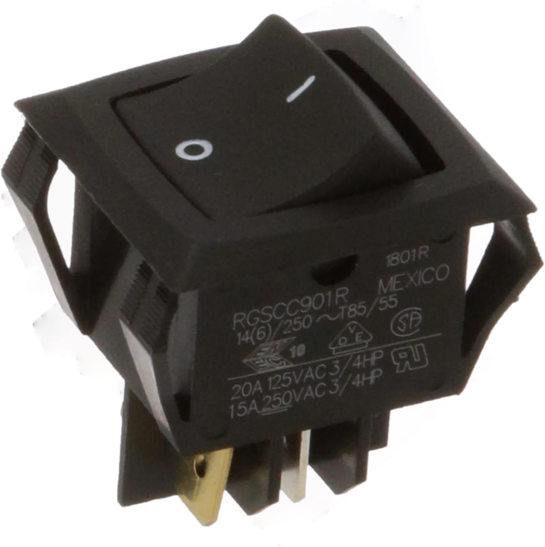 CARLING TECHNOLOGIES RGSCC901-R-B-B-E SWITCH, ROCKER, DPDT, 20A, 250V, BLACK (1 piece)