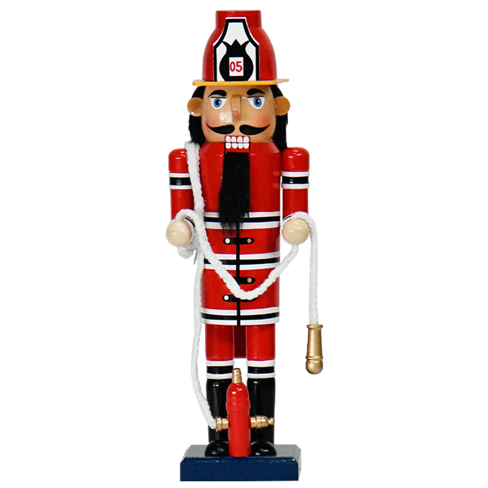 Christmas Firemen Nutcracker Decorations - 14 Inch Handmade Wooden Figures with Helmet Fire Extinguisher Rescue Rope for Mantle Shelf Tabletop Home Christmas Holiday Ornaments Gifts