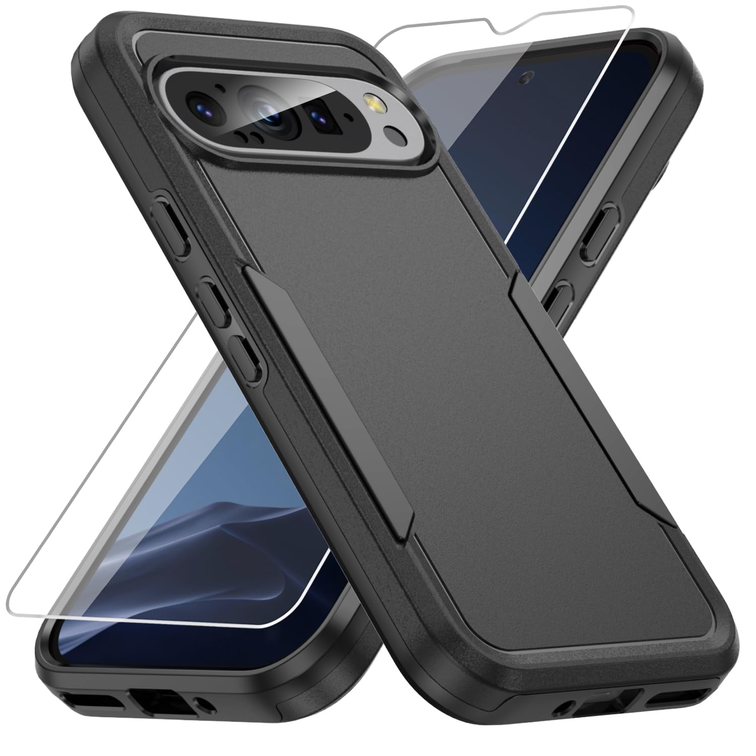 Warsia for Pixel 9 Case,with Screen Protector,[Military Grade Drop Tested] Heavy-Duty Tough Rugged Shockproof Protective Case for Pixel 9 Pro, Black