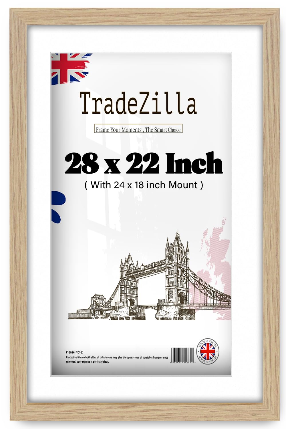TradeZilla | Classic (71.12 x 55.88 cm) with 60.96 x 45.72 cm White Mount Picture Frame 22" x 28" Poster Frame - Oak Picture Frame [ Oak ]