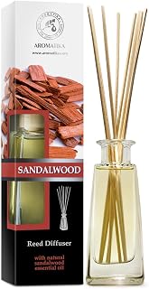 Reed Diffuser Sandalwood 3.4 Fl Oz - Fresh & Long Lasting Fragrance - Gift Set with Bamboo Sticks - Best for Aromatherapy - Spa - Home - Kitchen - Office - Fitness Club - Glass Bottle
