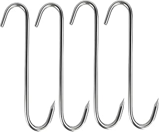 Tinsow 4 PCS 5.1 Inch Meat Hooks S-Hook Stainless Steel Meat Processing Butcher Hook Pot Hooks for Bacon Hams Meat Processing Butcher Hook Hanging Drying BBQ Grill Cooking