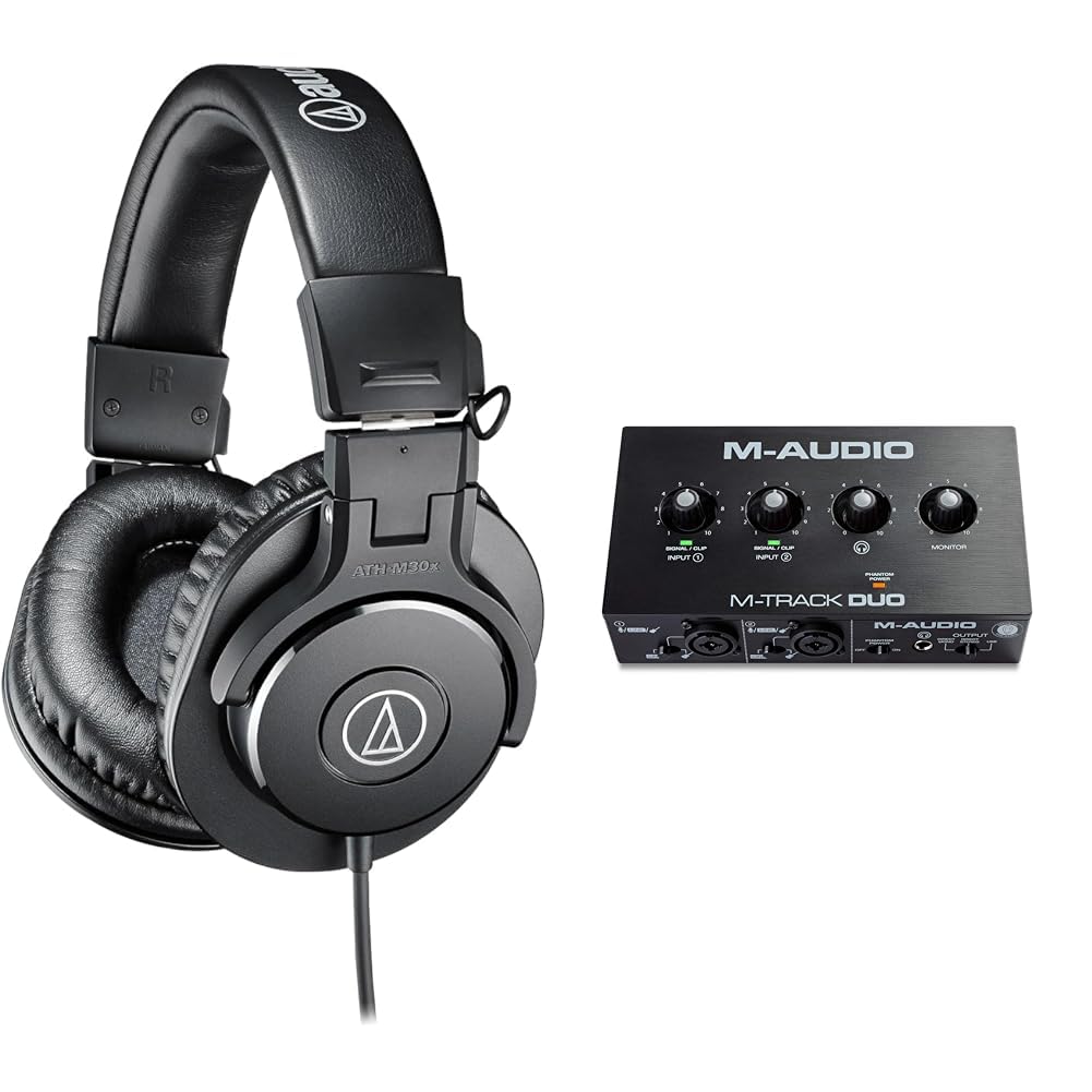 Audio-Technica M30x Auriculares Profesionales de Monitoraje Negro. & M-Audio M-Track Duo - Interfaz Audio, Tarjeta de Sonido USB para grabación, transmisión, podcasting