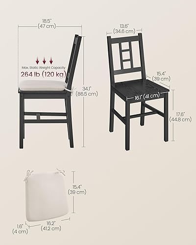 Miniatura 3 de VASAGLE Sillas de comedor de madera, juego de 2, sillas de cocina y comedor, cojín extraíble, respaldo curvo, cada una soporta 264 libras, negro