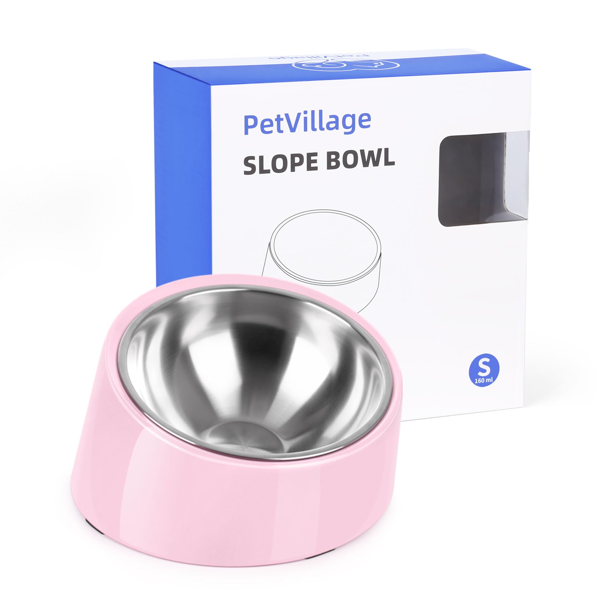 Tilted Dog Bowl Non-Slip &amp; Non-Spill Pet Feeder with Elevated Detachable Melamine Stand, Easy to Get Food Dog Dish, S/100ml Pink
