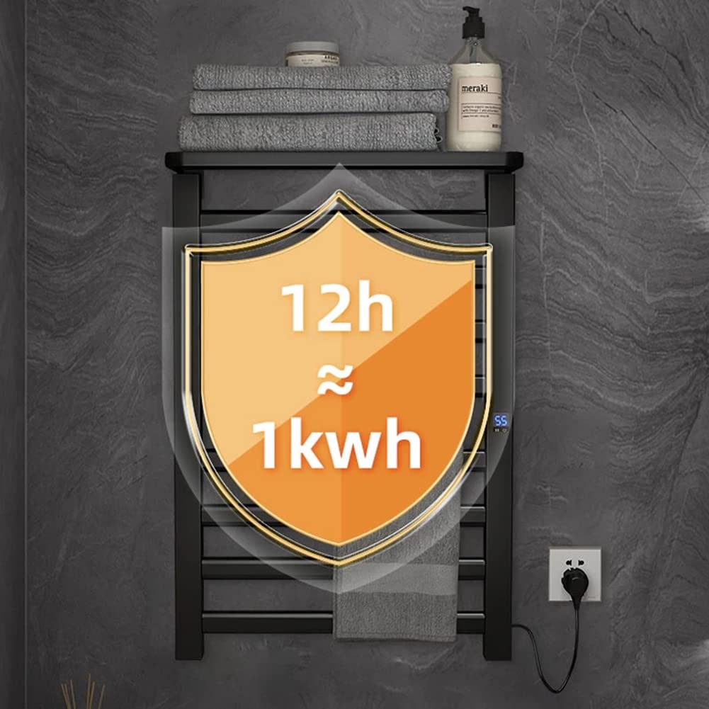 Wyposażenie łazienki Elektryczny wieszak na ręczniki, naścienny podgrzewacz do kąpieli, wieszak na ręczniki z zegarem i inteligentną regulacją temperatury (czarny)