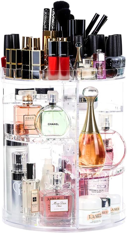 LILEZBOX Makeup Organizer, Clear Transparent Large 360 Degree Rotating Makeup Storage With Adjustable Layer, Multi-Function Fits Cosmetics, Brushes,Lipsticks and Creams For Bathroom, Bedroom