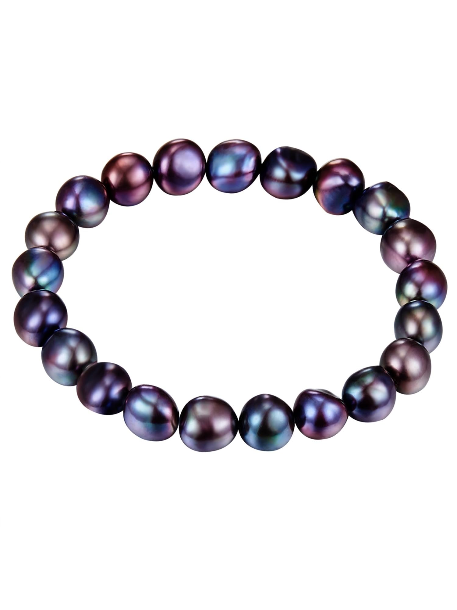 Valero Pearls Damen Perlenarmband mit Barock Süßwasser-Zuchtperlen – dunkelblau/pfauenblau, flexibel ohne Verschluss