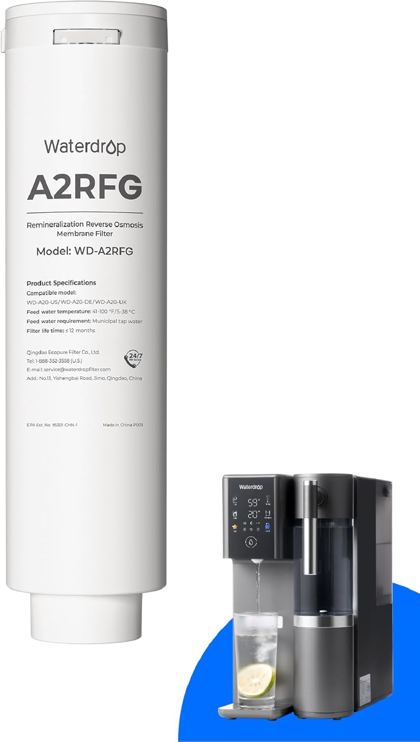 Waterdrop A2RFG Filter, Replacement for Waterdrop A2G Countertop Reverse Osmosis System, 12-month Lifetime