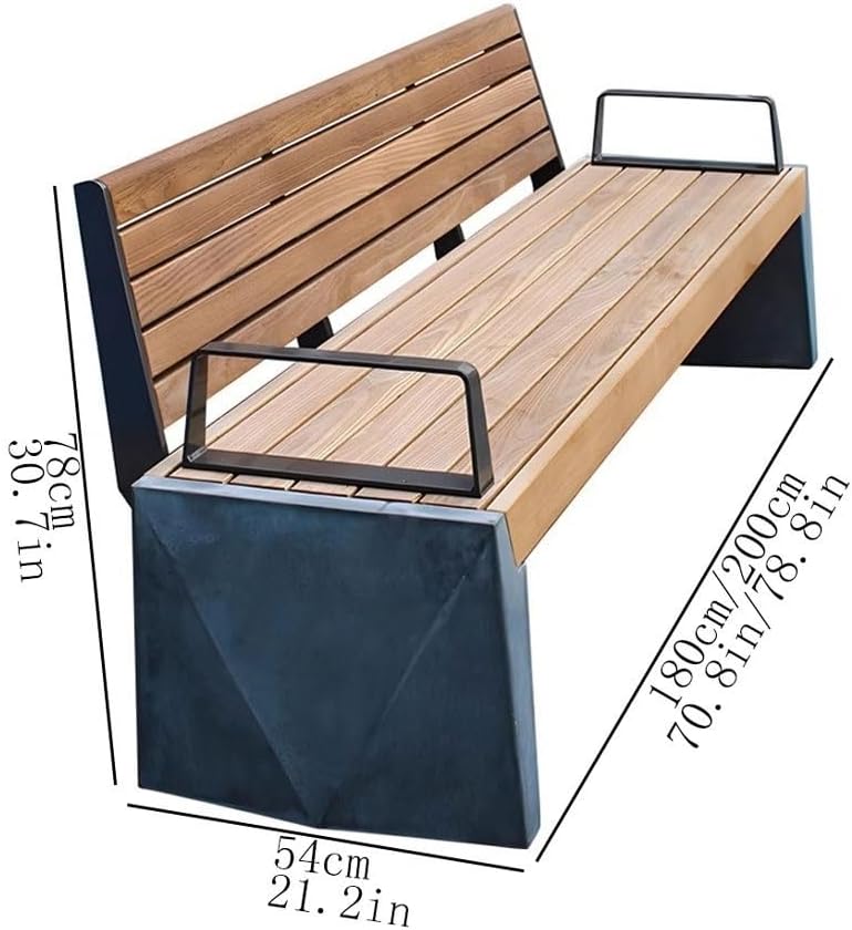 bancas de Patio Exterior Backrest Armrests Wooden Bench, with Stainless Steel Metal Frame, Suitable for Indoor Outdoor Patio Seating(Small)