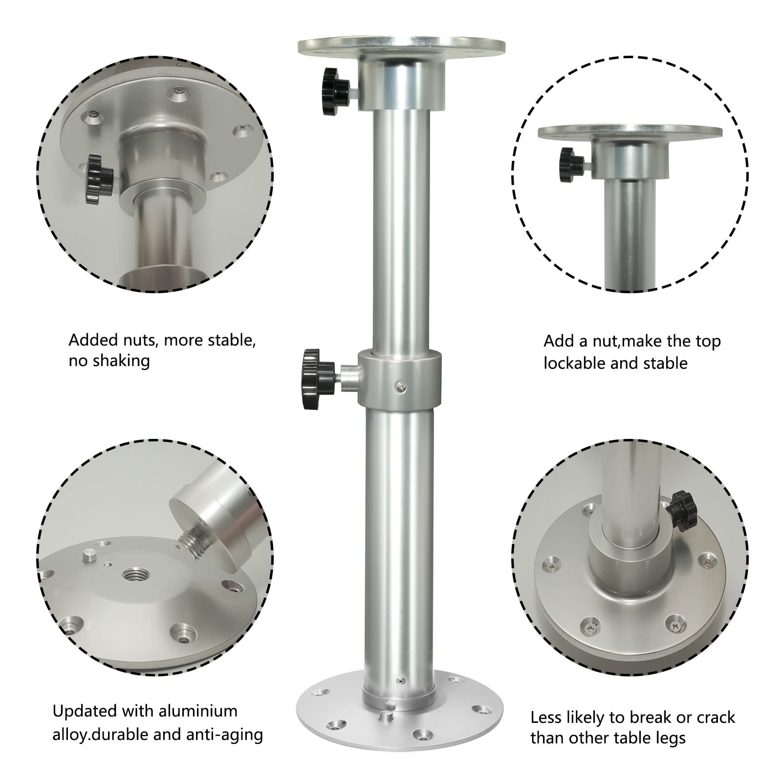 Gamba da tavolo regolabile, camper, altezza 450 – 690 mm, in lega di alluminio, con cerniera rimovibile, per yacht/monitor/supporto stabile