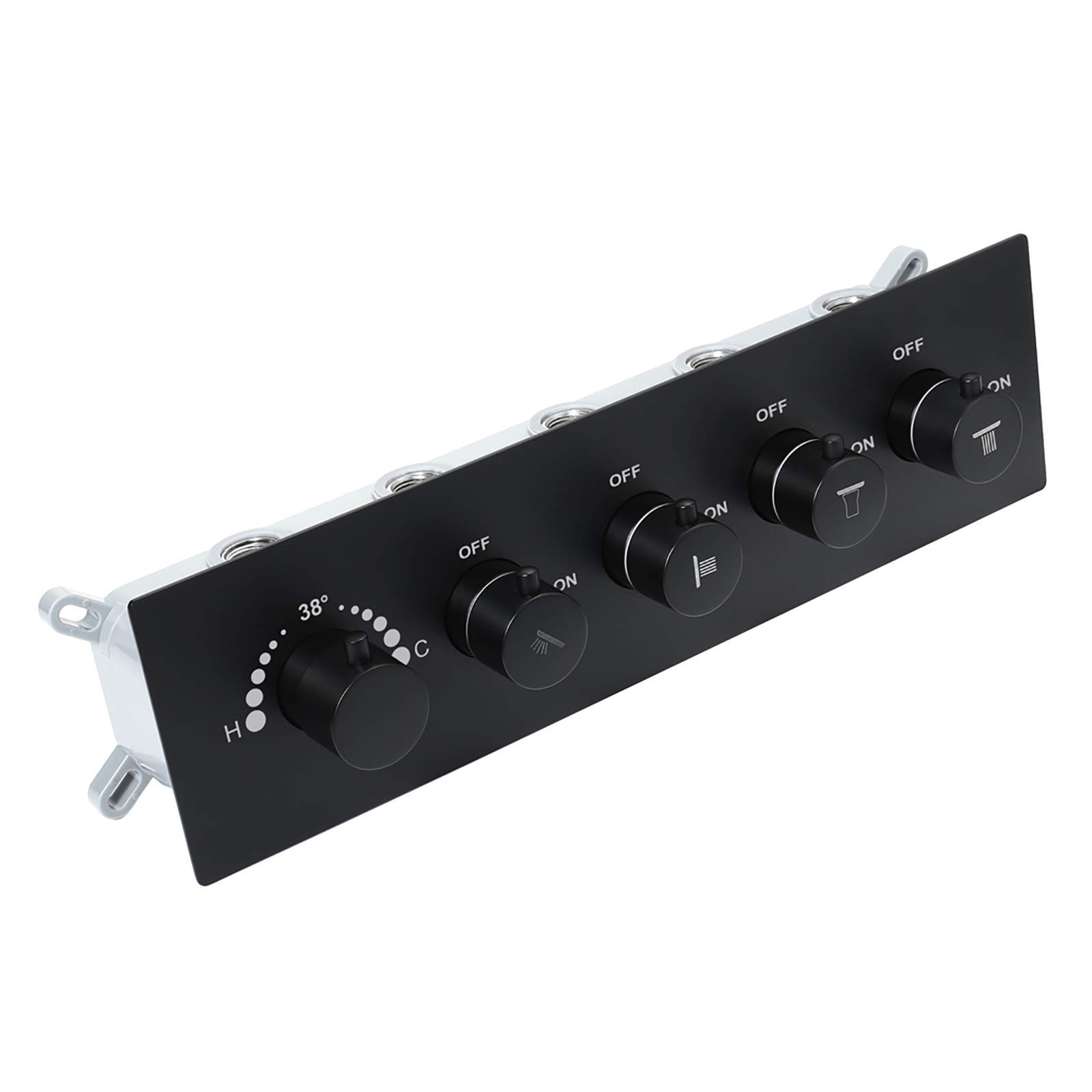 Musica 64 Colori LED Nero Doccia Set Combo Bagno Termostatico Rubinetto Doccia Set con Soffione Doccia, Doccia, Getti Corpo, Telecomando (Touchpad)