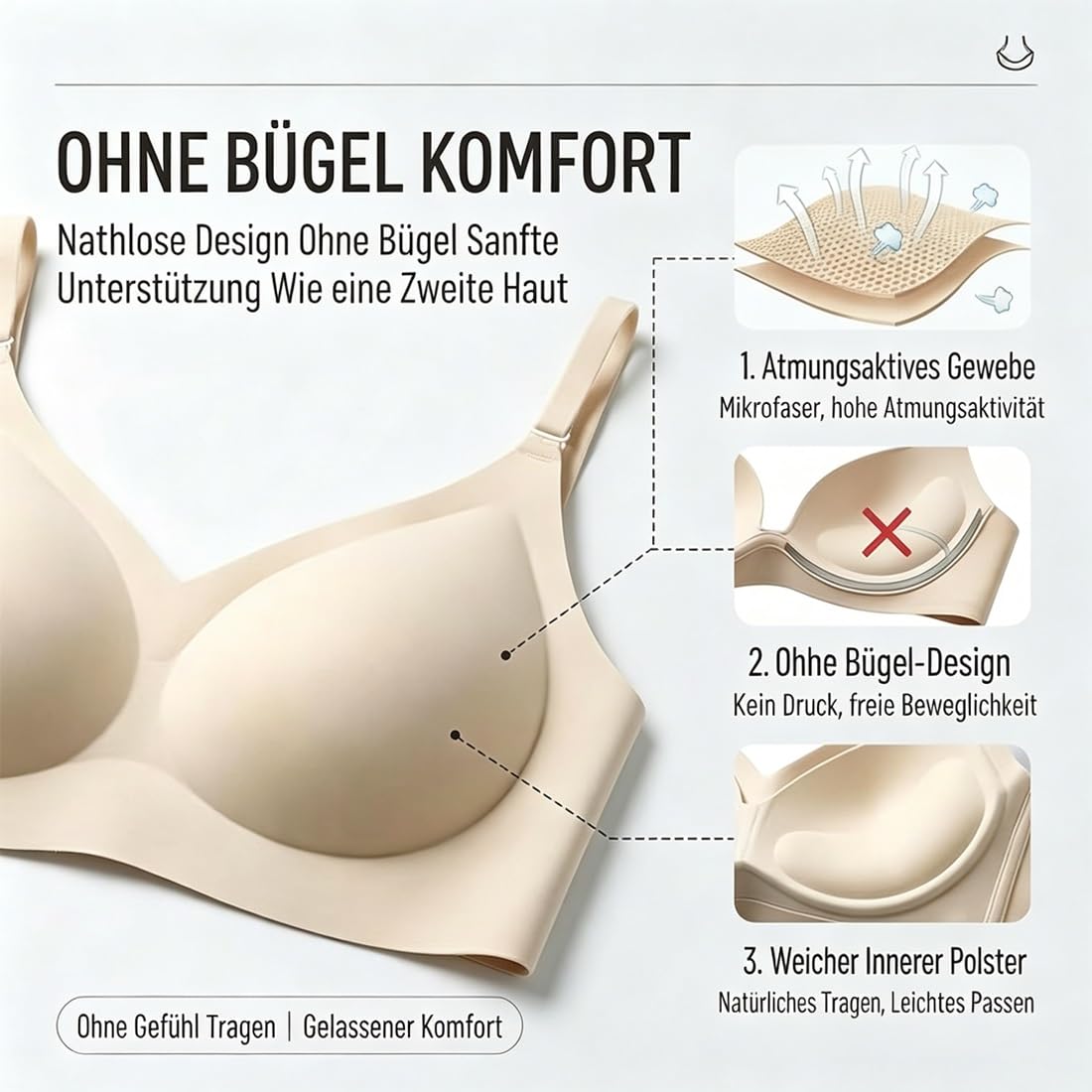 Nubelle - Nahtloser 4-Way BH, BH Tiefer Rückenausschnitt, Kabellos Bustier, Weich Atmungsaktiv, Multiway Verstellbare Träger für Rückenfreie Kleider & Tiefe Ausschnitte