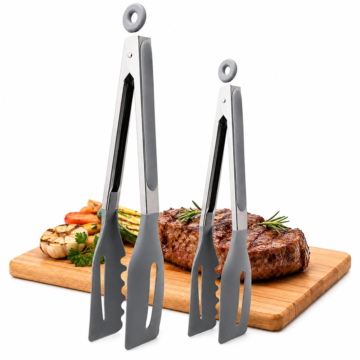 Joinpaya Silicone Kitchen Tongs Set for Cooking and Outdoor BBQ, Heavy Duty Stainless Steel Food Tongs with Non Stick Tips for Grilling Steak, Heat Resistant Cooking Utensils for Serving Salad