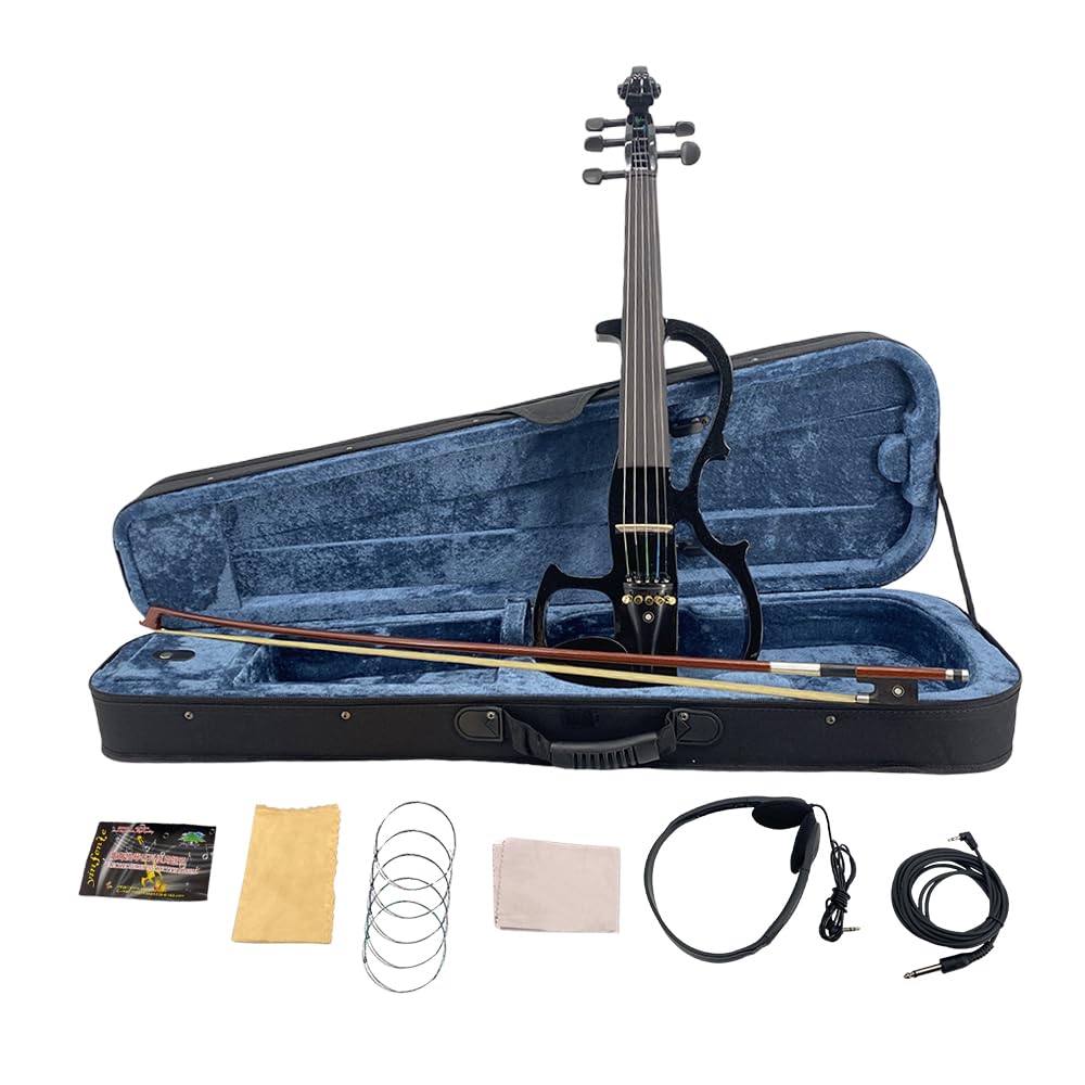 Violino elettrico a 5 corde, violino silenzioso 4/4, set completo con custodia da trasporto per studenti, principianti e adulti, stile EV8 (nero, 5 corde)