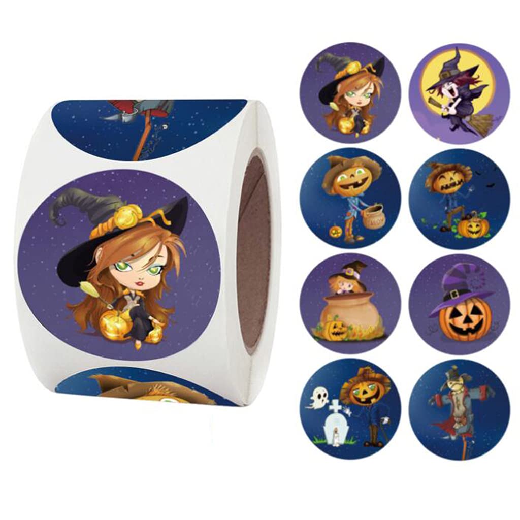 Ldabrye Pcs Halloween Round Kraft Pumpkin Scarecrow Witch Label Stickers Decor Craft
