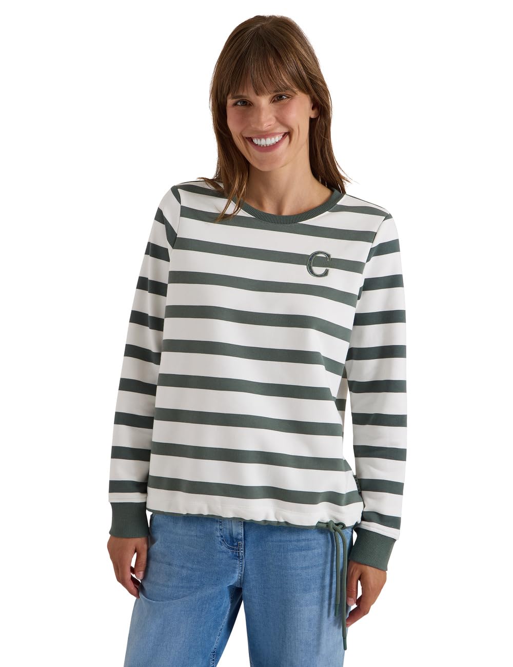 Cecil Sweatshirt with Crew Neck and Drawstring Dried Olive Green S
