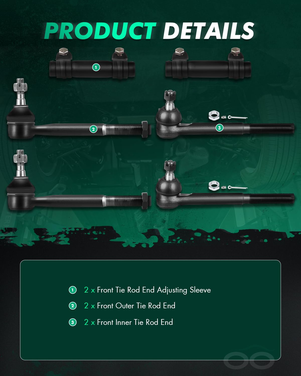 Tie Rod End Kit SCITOO 6pcs Suspension Kit 2 Outer 2 Inner Tie Rod Ends 2 Tie Rod End Adjusting Sleeves For Chevrolet C1500 C2500 C3500 Pickup Suburban Express 1500 Inner And Outer Tie Rods - Foto 10