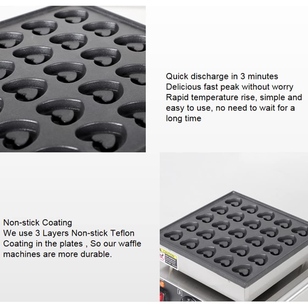 Mini Muffin Maschine 25 Löcher Herzförmige Waffeleisen 850W Kommerziellen Waffeleisen Backmaschine, Edelstahl Pfannkuchen Machen Backmaschine, für Frühstück Mittagessen Snacks