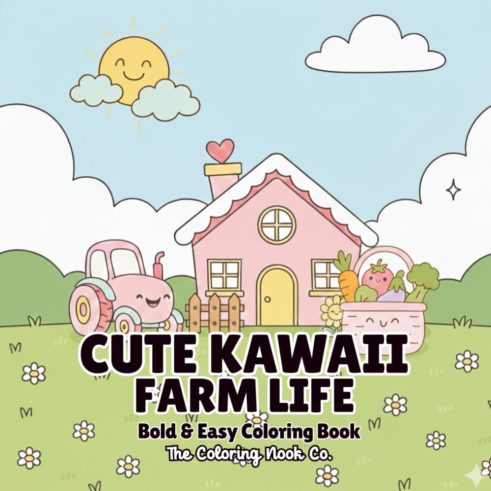 Cute Kawaii Farm Life Bold & Easy Coloring Book: An Adorable Collection of Thick-Lined, Cute Illustrations for Kawaii Lovers.